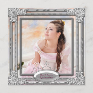 Convite de Quinceanera com Foto Rosa Prata