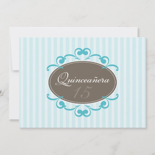 Convite de Quinceanera com Listras Chiques (aquama (Frente)