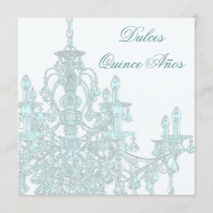 Convite de Quinceanera com Lustre Azul Turquesa