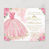 Convite de Quinceanera com Orçamento Spanish Rosa