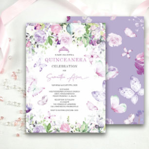 Convite de Quinceañera com Orquídea Roxa e Azul