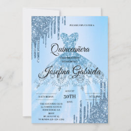 Convite de Quinceañera com Purpurina Azul