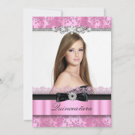 Convite de Quinceanera com Renda Rosa e Preta
