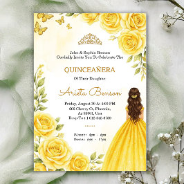 Convite de Quinceañera com rosas amarelas elegante