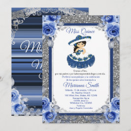 Convite de Quinceañera com Rosas Azul Real