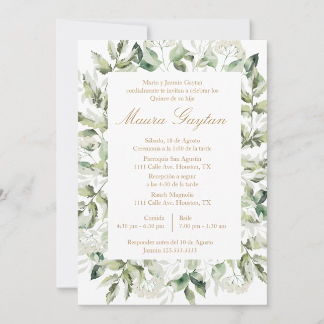 Convite de quinceañera con marco (Frente)