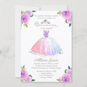 Convite de Quinceanera Cores Pastel Bilingue