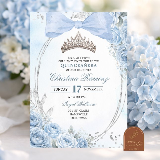 Convite de Quinceanera Coroa Azul Claro (Criador carregado)