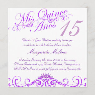 Convite de Quinceanera Coroa de Princesa Roxa