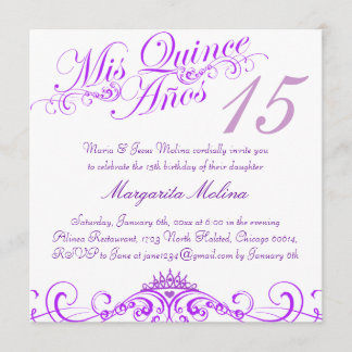 Convite de Quinceanera Coroa de Princesa Roxa