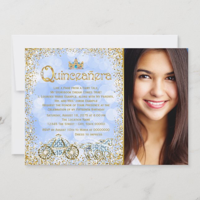 Convite de Quinceanera da Carruagem da Princesa Ci (Frente)