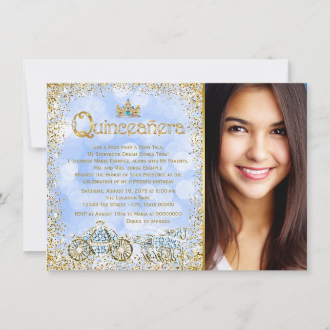 Convite de Quinceanera da Carruagem da Princesa Ci (Frente)