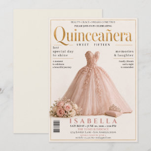Convite de Quinceanera de Capa de Revista Elegante