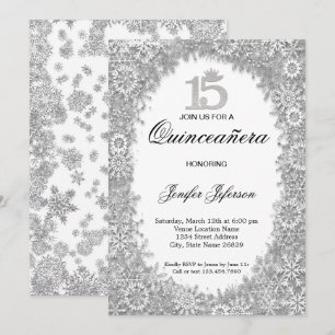 Convite de Quinceanera de inverno em brilho pratea