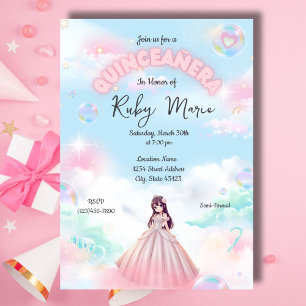Convite de Quinceanera de Menina de Anime Pastel B