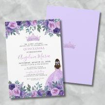 Convite de Quinceanera de Rosas Florais Roxas