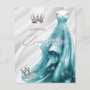 Convite de Quinceañera de vestido azul-turquesa ec