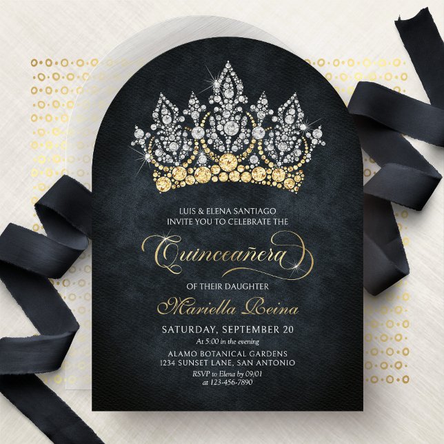 Convite de Quinceanera Diamante Coroa Tiara (Criador carregado)