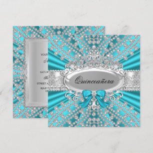 Convite de Quinceañera Diamante Teal & Tiara