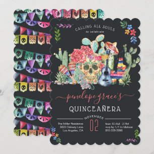 Convite de Quinceañera do Dia dos Mortos com Cavei