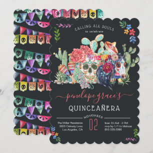 Convite de Quinceañera do Dia dos Mortos com Cavei