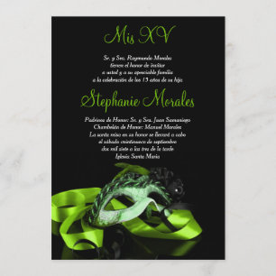 Convite de Quinceanera do mascarada do verde limã