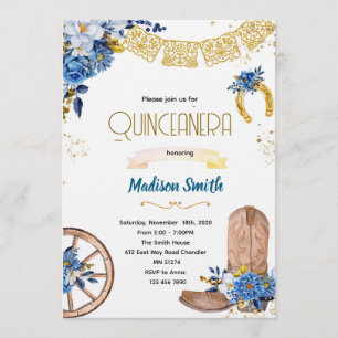 convite de Quinceañera do Oeste Selvagem com flor 