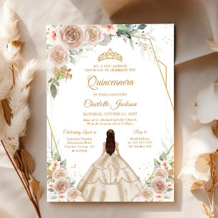 Convite de Quinceanera Dourado Champanhe