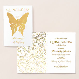 Convite de Quinceanera Dourado Elegante