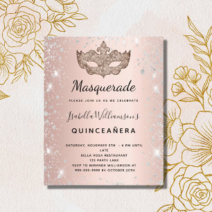 Convite de Quinceanera dourado rosa disfarce