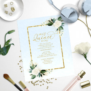 Convite de Quinceanera Econômico Azul Ouro Espanho