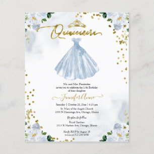 Convite de Quinceanera Econômico Vestido Floral Az