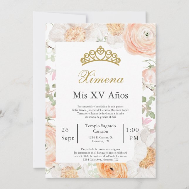 Convite de Quinceañera editável  (Frente)