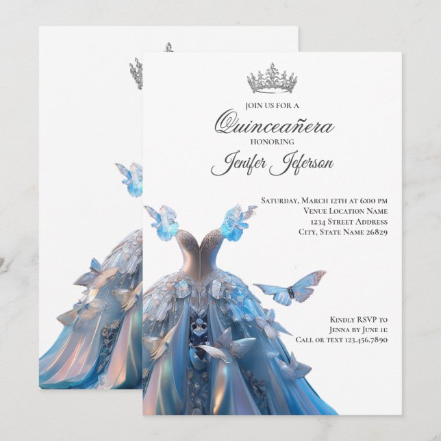 Convite de Quinceanera Elegante (Frente/Verso)