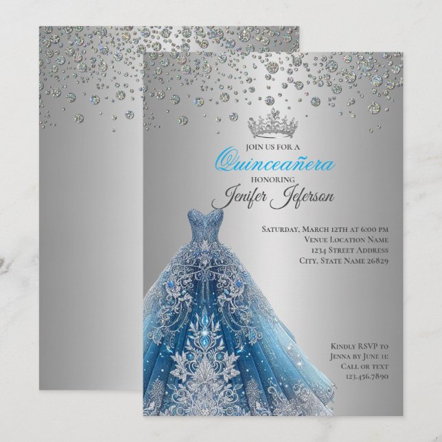 Convite de Quinceanera Elegante (Frente/Verso)
