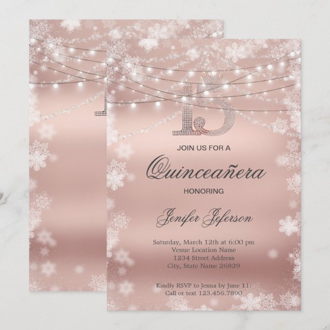 Convite de Quinceanera Elegante (Frente/Verso)