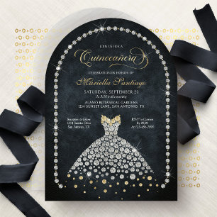Convite de Quinceanera Elegante com Diamantes Pret