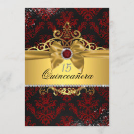 Convite de Quinceanera Elegante Damasco Vermelho D