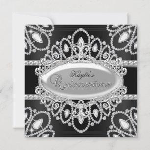 Convite de Quinceanera Elegante em Diamante Preto