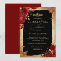 Convite de Quinceanera Elegante em Ouro Rosa Verme