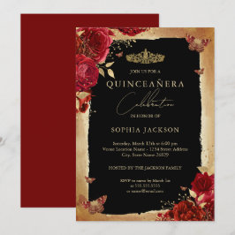 Convite de Quinceanera Elegante em Ouro Rosa Verme