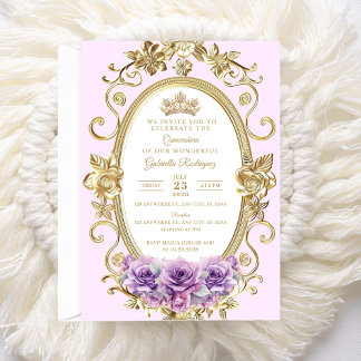 Convite de Quinceañera Elegante Floral lilás Z6