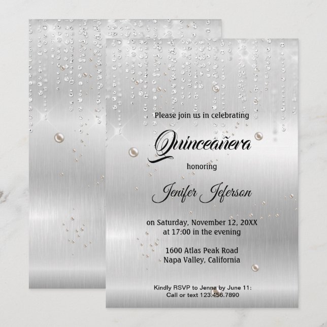 Convite de Quinceanera elegante moderno (Frente/Verso)