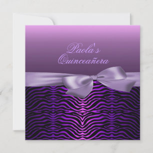 Convite de Quinceañera Elegante Preto/Roxo Zebra