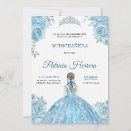 Convite de quinceanera elegante tema floral azul