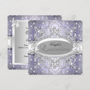Convite de Quinceanera em Damasco Prata e Roxo com