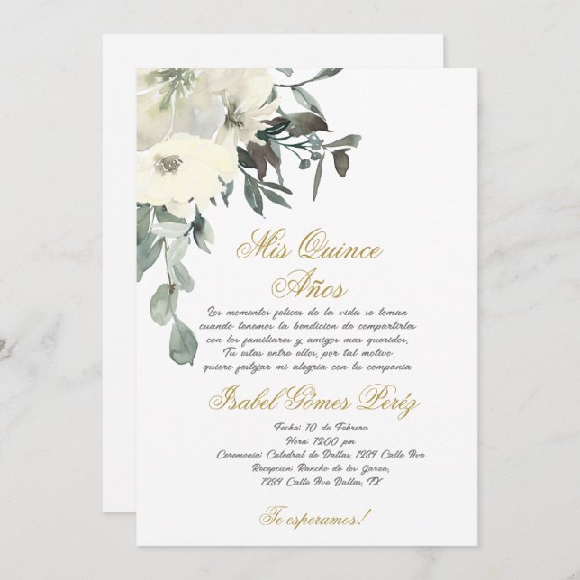 Convite de quinceanera em espanhol (Frente/Verso)