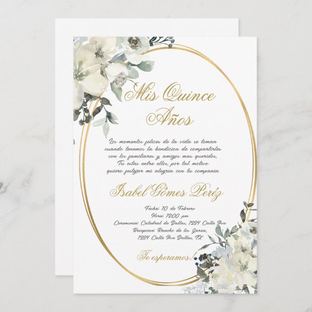 Convite de quinceanera em espanhol (Frente/Verso)