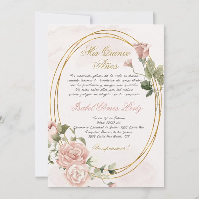 Convite de quinceanera em espanhol (Frente)
