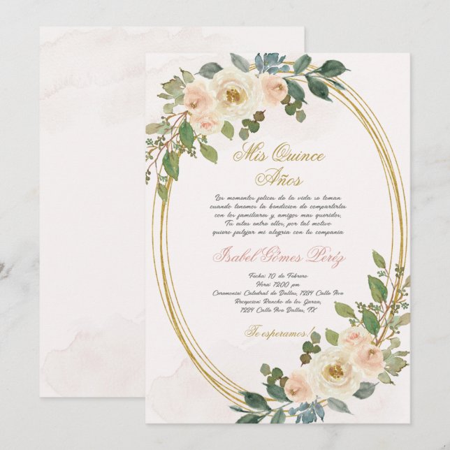 Convite de quinceanera em espanhol (Frente/Verso)